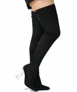 Buy 😍 Cape Robbin Black Lucite-Heel Knit-Shaft Boot - 👩 Women 🤩